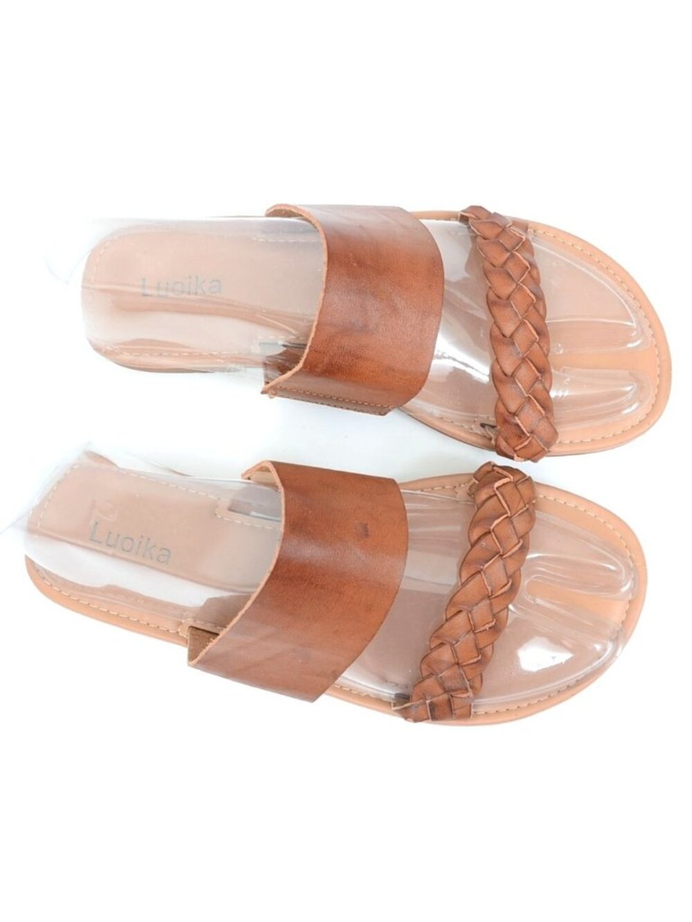 Luoika Women's 8 Wide‎ Width Braided Leather Flat Sandals Strappy Slide Summer